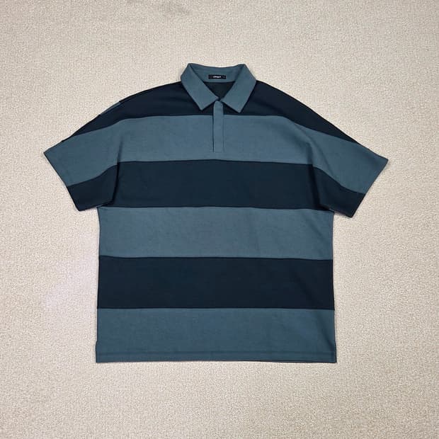 [알레그리] 와이드 블럭 스트라이프 히든 플래킷 카라티 | S00124