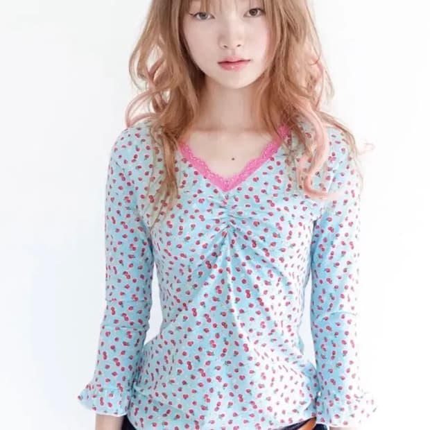 샵페어리 ittle strawberry lace top 민트 딸기