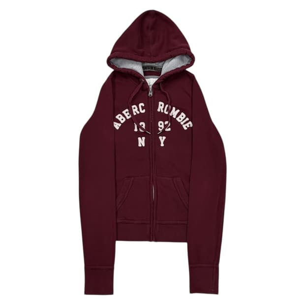 아베크롬비 빈티지 버건디 마룬 와인 딱붙핏 기모 후드집업 Y2K 자켓