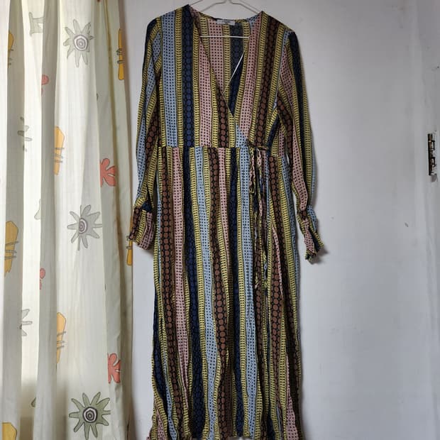 L'ECCOVE 스트라이프 패턴 롱 원피스F