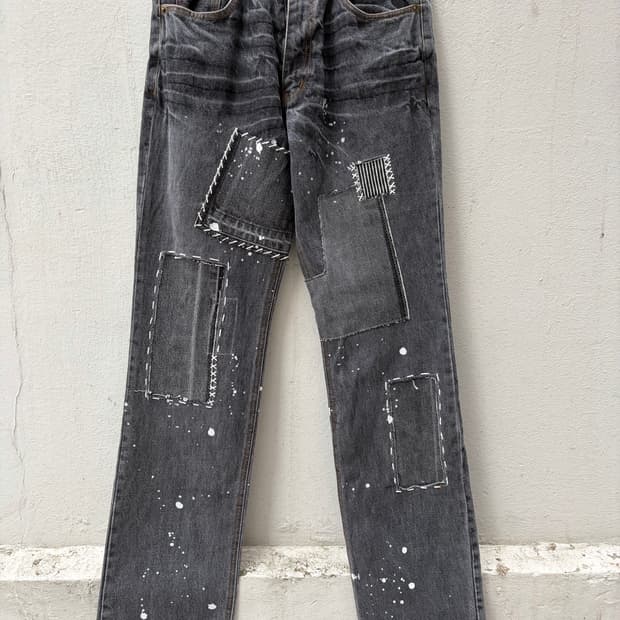 secgment painted patchwork deim pants