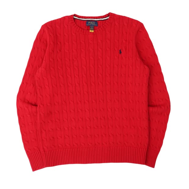 폴로 랄프로렌 QR 레드 코튼 케이블 니트