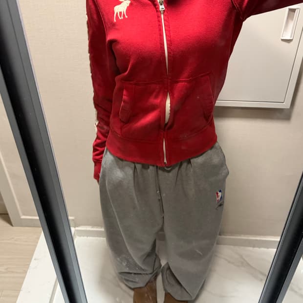 아베크롬비 레드 후드집업 키즈 xl