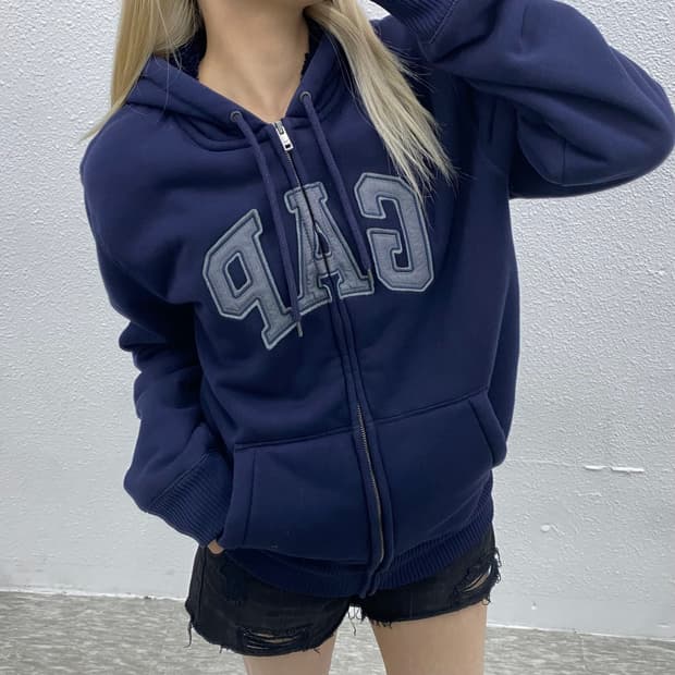 갭 빅로고 딥블루 기모 후드집업 L