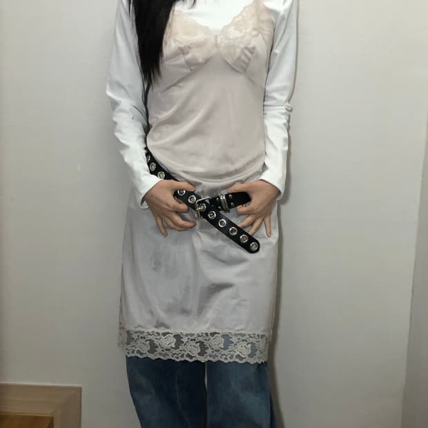 빈티지 라이트그레이 프릴 슬립 원피스