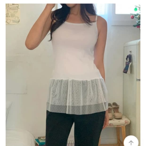 도트 레이스 캉캉 레이어드 끈나시 아이보리