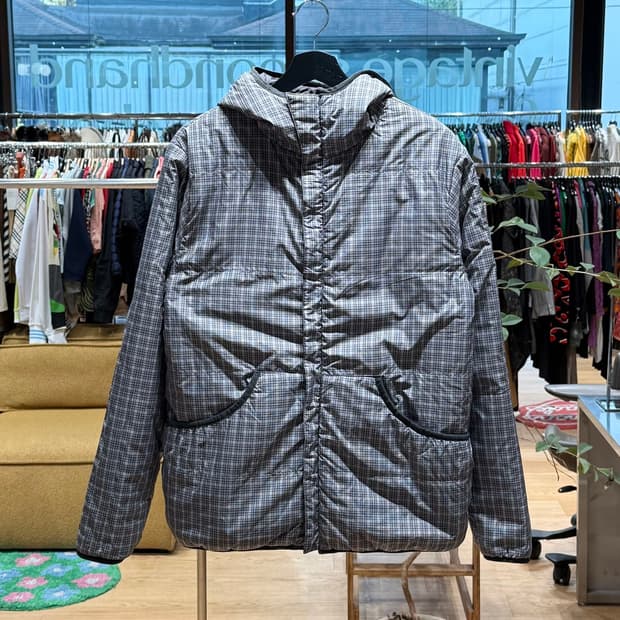 스투시 그레이 체크 리버시블 패딩 점퍼 