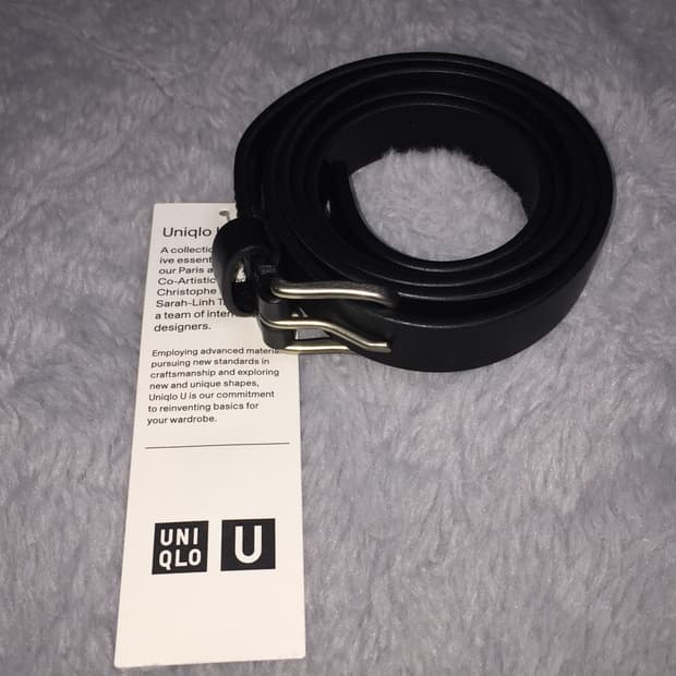 유니클로U 네로우 레더 벨트 블랙 L 새상품