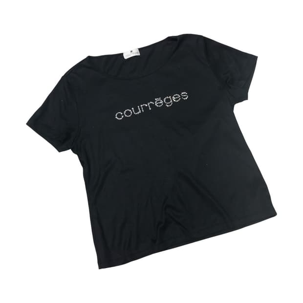 꾸레쥬 빈티지 큐빅 로고 블랙 반팔 티셔츠