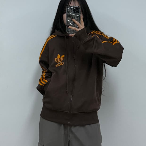 아디다스 브라운 옐로우 후드 져지 E8