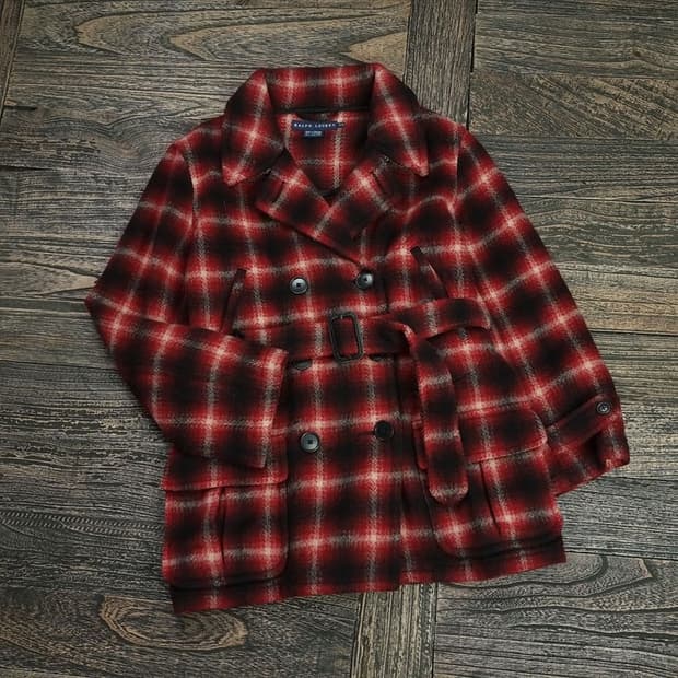 폴로 랄프로렌 타탄 체크 빈티지 벨티드 하프 더블 코트 M16408