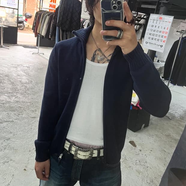 vtg high neck knit zip up (2way zip)