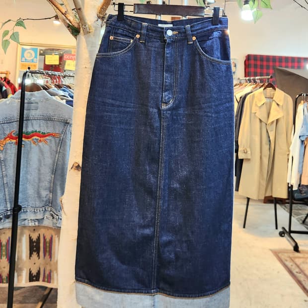 S-M) 제펜 셀비지 ONE/HALF  인디고 데님 스커트