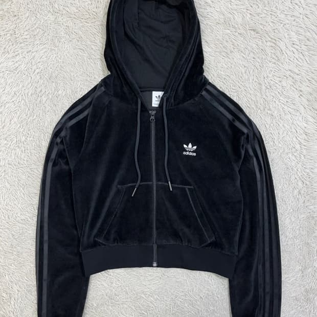아디다스 벨루어 크롭 후드 집업/#2744