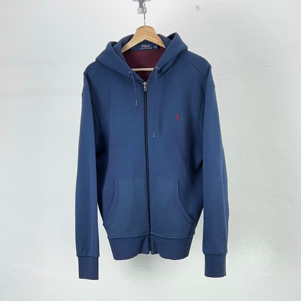 폴로 랄프로렌 딥 블루 버건디포니 코튼 후디 집업