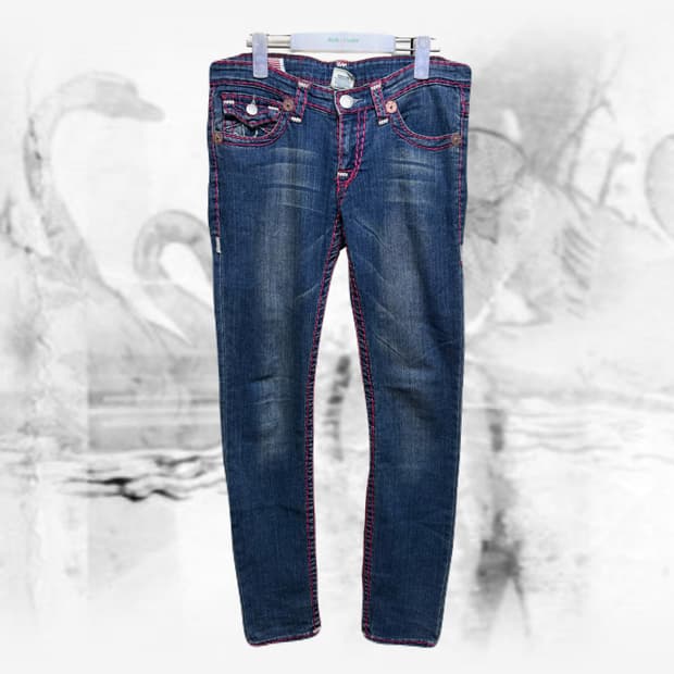 트루릴리젼 핑크 스티치 스키니진 팬츠