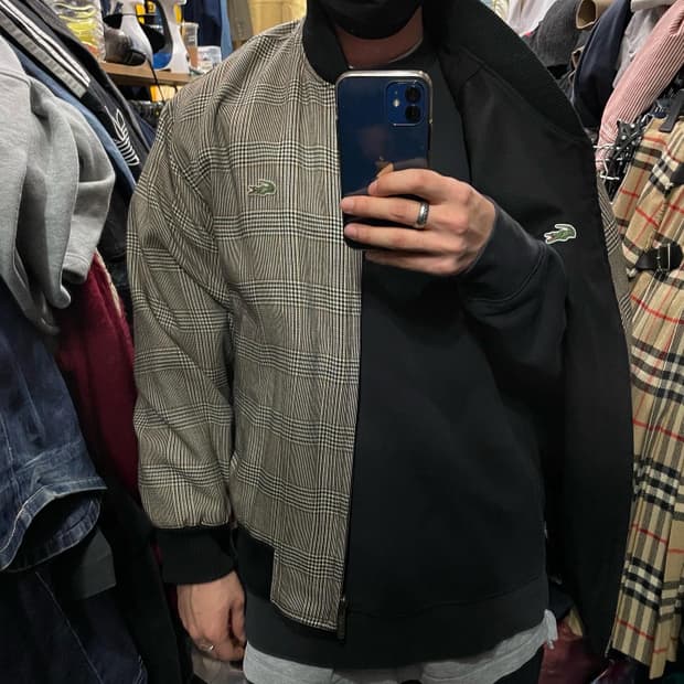 라코스테 블랙체크 리버시블 블루종 자켓