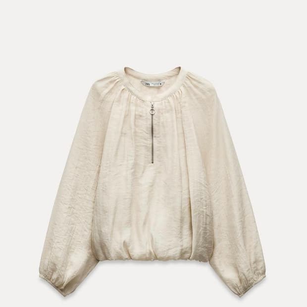 자라 zw컬렉션 라이오셀 혼방 셔링 블라우스 