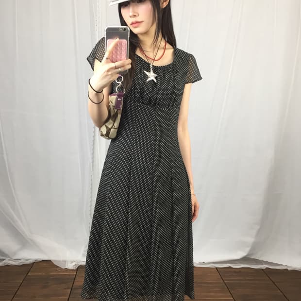Jpn Black Dot Flare Dress
