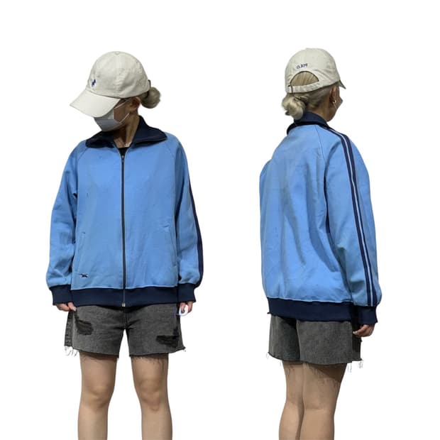 아식스 소라 네이비 사이드 라인 오버핏 트랙탑 져지 L