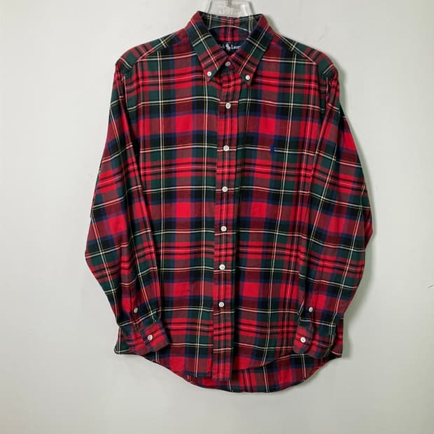 폴로 랄프로렌 레드 타탄 체크 셔츠 90