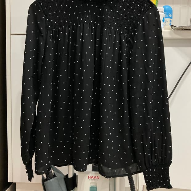 일본빈티지 블랙 도트 블라우스