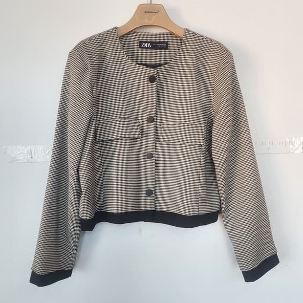 자라 하운드투스 체크 크롭 자켓