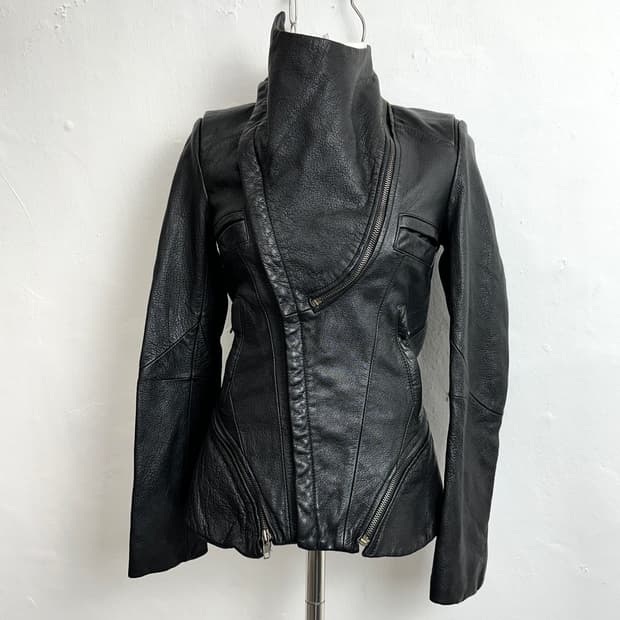 Asymmetric Lambskin High-Neck Multi-Zip