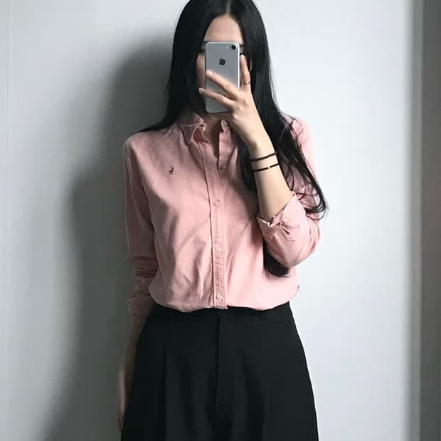 폴로 랄프로렌 자수로고 핑크 옥스포드 셔츠