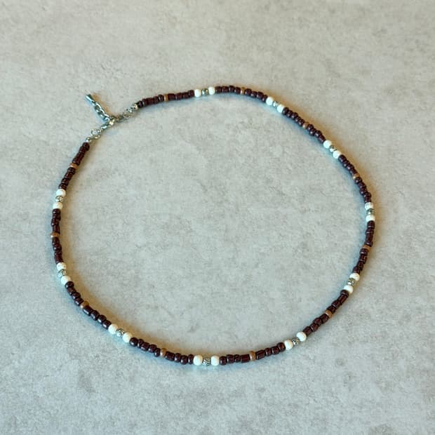 브라운 실버포인트 레이어드 목걸이