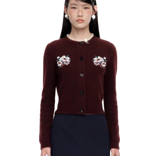 [6,8,10]슈슈통 25fw 캐시미어 자수 비즈 가디건/버건디