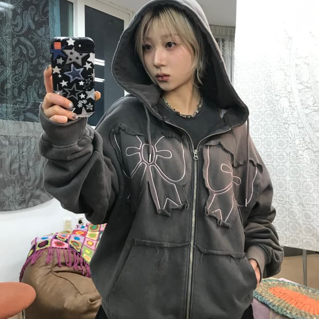 YOUHEE 유희 리본 투웨이 후드집업 