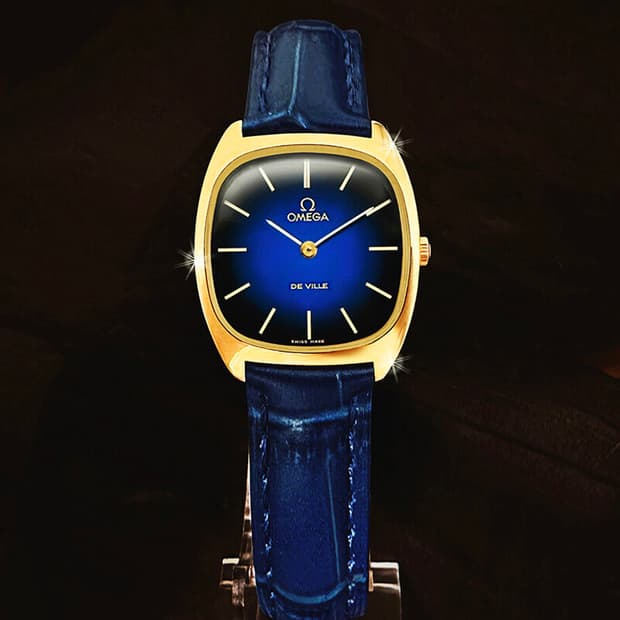 오메가 드빌 희귀 블루 투톤 다이얼 여성 수동 가죽 시계