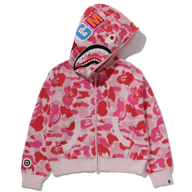 베이프 후드집업 ABC 카모 타올 자카드 샤크 풀 집 후드 핑크 S