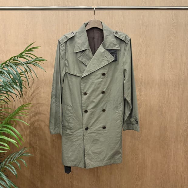장폴고티에 트렌치 코트 더블 브레스티드 견당 벨트 디테일 카키 그레이