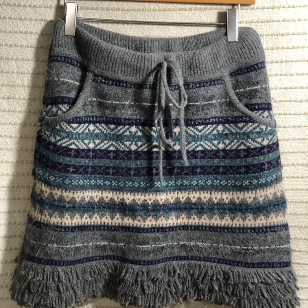 빈티지 노르딕 패턴 울 앙고라 혼방 니트 숏 스커트 Y2K