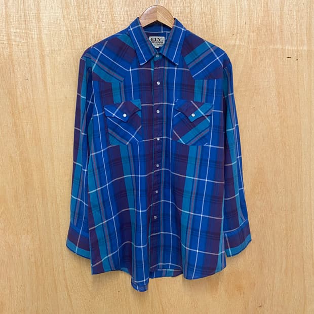 80s ELY CATTLEMAN 마드라스 체크 웨스턴 셔츠