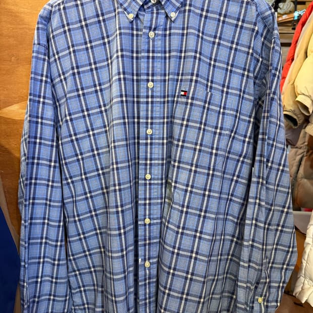 타미힐피거 블루 체크셔츠
