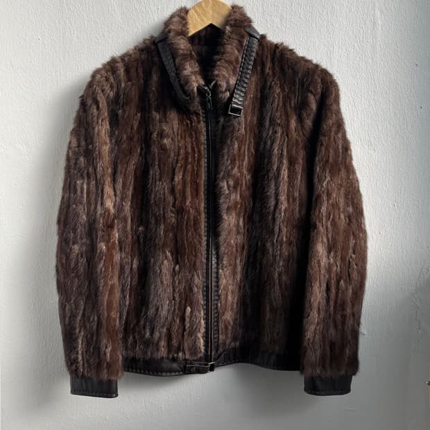 Vintage Brown Leather Mink Fur Jacket