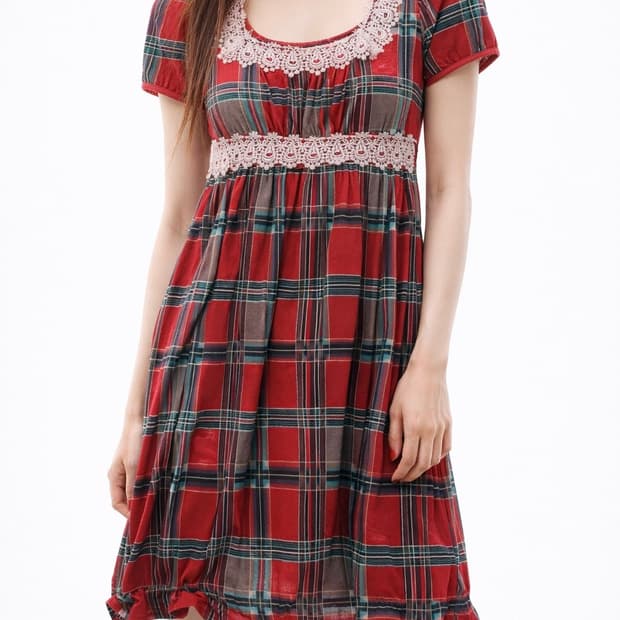 빈티지 모리걸 레드 체크 원피스