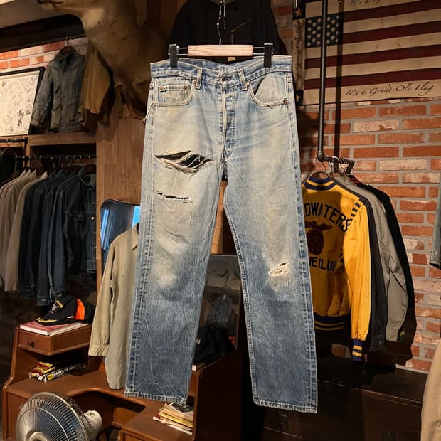 80s USA 빈티지 리바이스 501 데미지 데님 팬츠