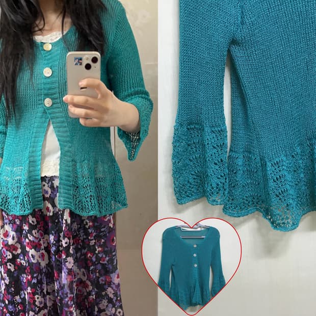 aqua blue punching knit cardigan