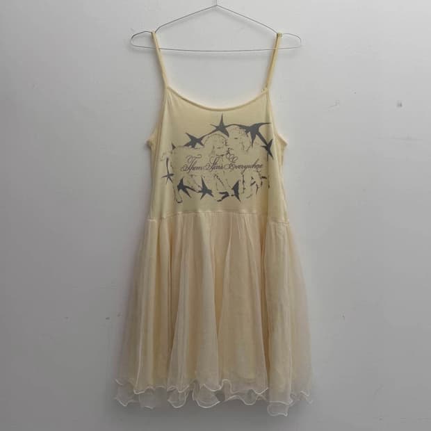 y2k 프린팅 아이보리 레이스 드레스