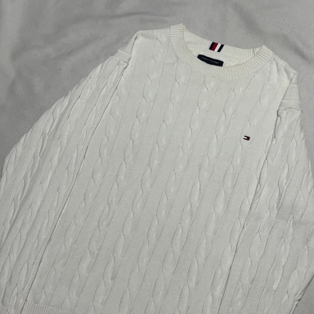 2XL 타미힐피거 화이트 케이블 니트