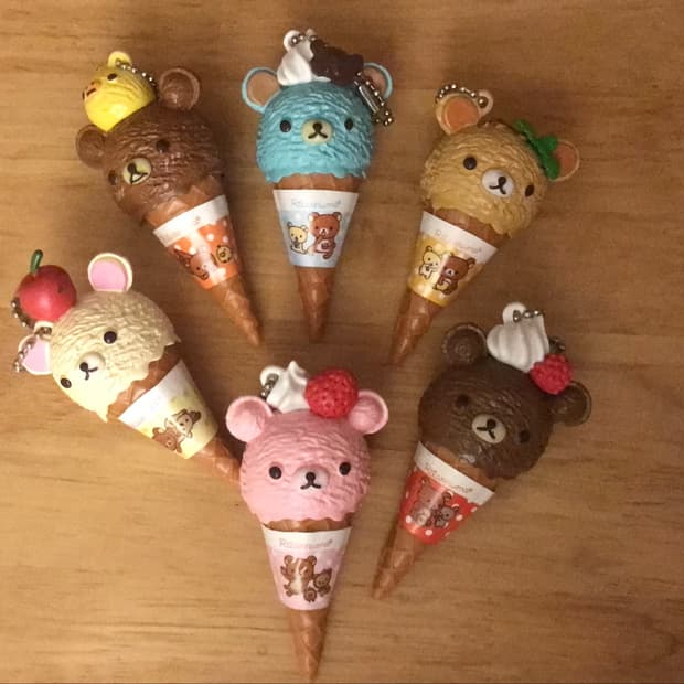 (세트)일본고전풍 리락쿠마 아이스크림 피규어 키링 인형 키티 코리락