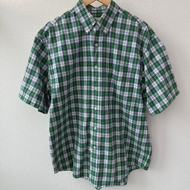 [체감 L-XL] 에디바우어 빈티지 그린 플래드 체크 반팔 셔츠 M
