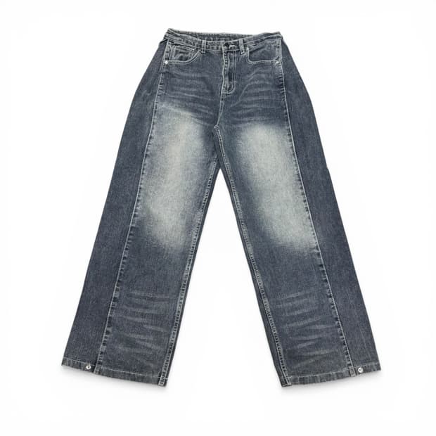 S 트릴리온 사이드턱 워싱 와이드 데님팬츠