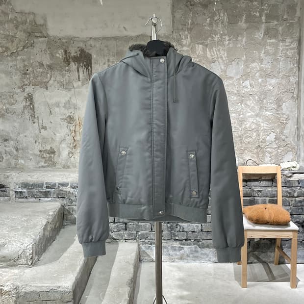 아르마니 익스체인지 실버 퍼 트리밍 후디 자켓