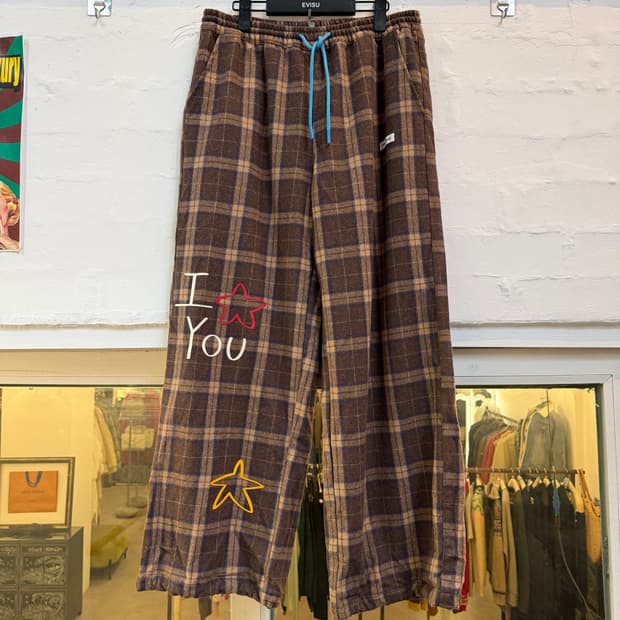 Jikoo 지쿠 체크 와이드 밴딩 팬츠 L