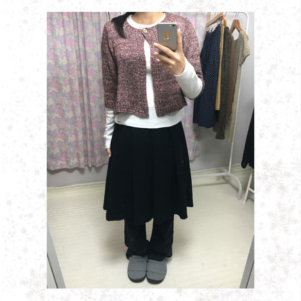 핑크 브라운 7부 니트 가디건